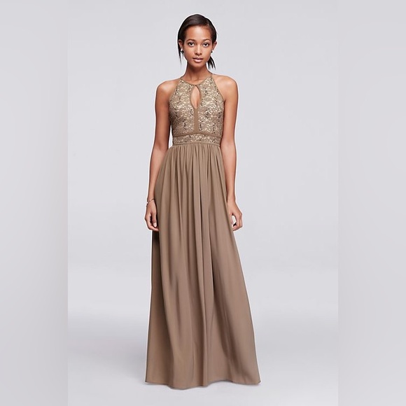 Taupe Keyhole Bridesmaid/Maid of Honor Dress - Picture 1 of 5